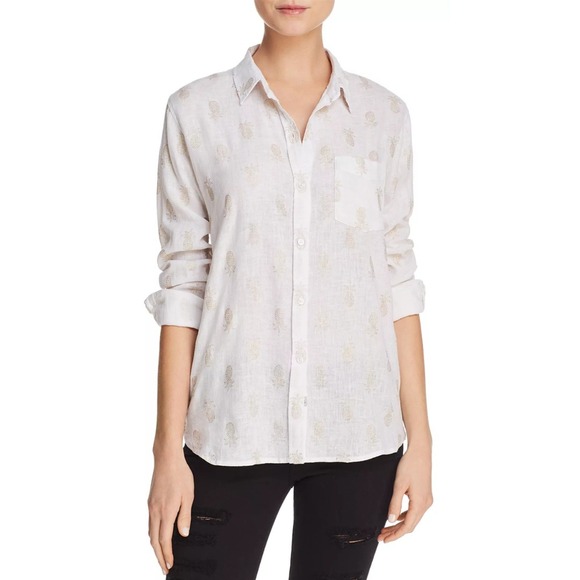 Rails Tops - Rails Top Womens Small White Gold Charli Pineapple Linen Button Down Tropical
